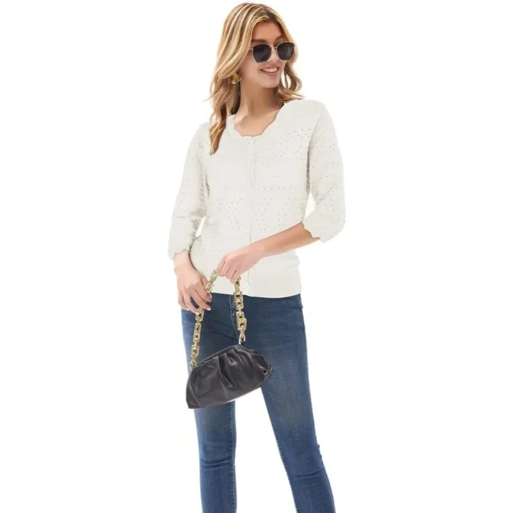 ❤️GRACE White KARIN Cardigan for Women Short Sleeve Cropped Knit Cardigan - Picture 3 of 8